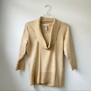 Tan with Gold Shimmer Top with Lace Neck